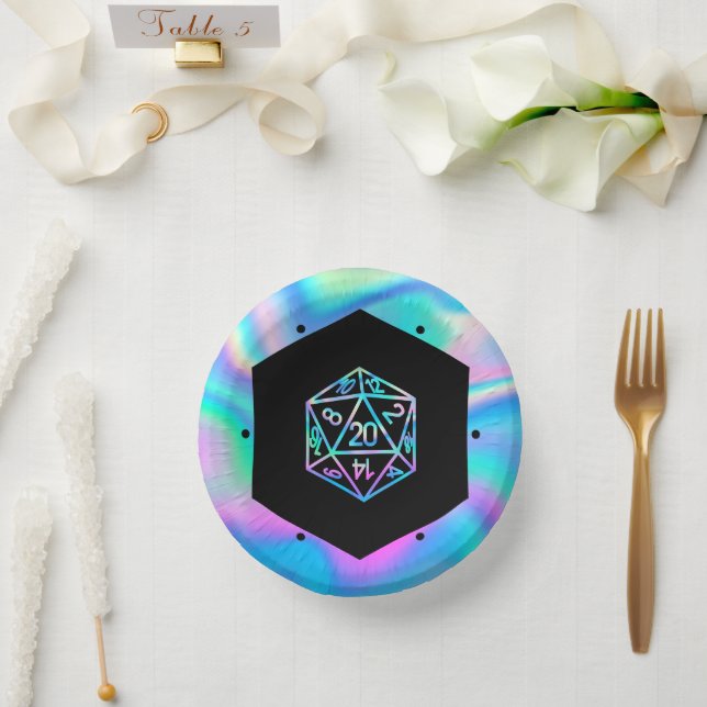 RPG Dice | Holo Fantasy Retro Tabletop PnP Gamer Paper Plate (Wedding)
