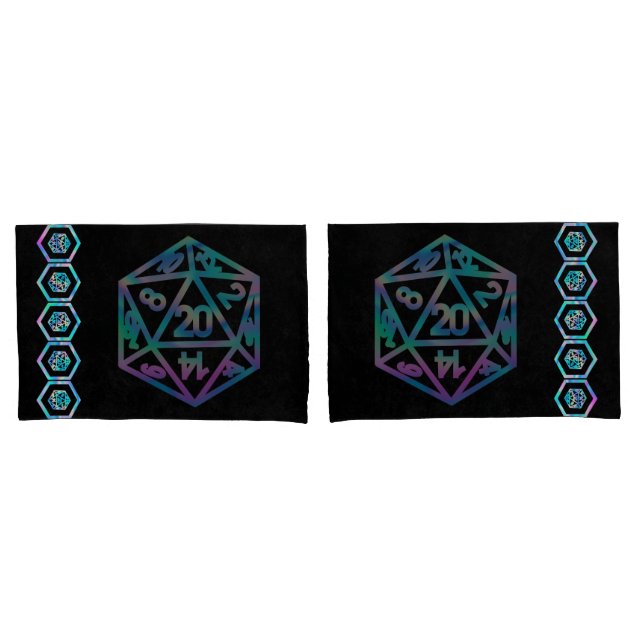 RPG Dice | Holo Fantasy Retro Tabletop PnP Gamer Pillowcase (Front-Set)