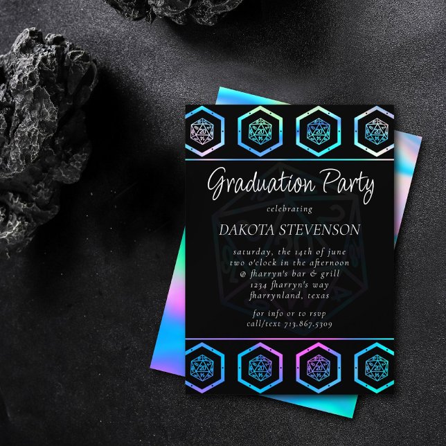 RPG Dice | Holo Fantasy Tabletop Gamer Graduation Invitation (Creator Uploaded)