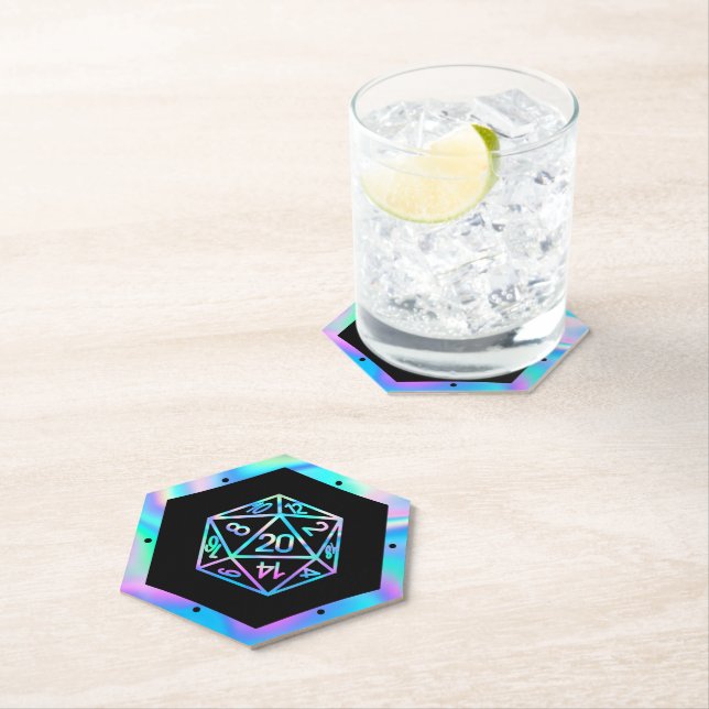 RPG Dice | Holo Old School Tabletop PnP Roleplayer Paper Coaster (Insitu)