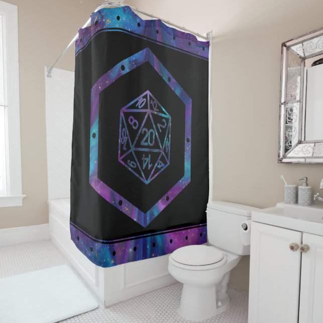 RPG Dice | Nebula Fantasy Retro Tabletop PnP Gamer Shower Curtain (In Situ)