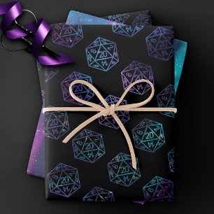 RPG Dice   Nebula Fantasy Retro Tabletop PnP Gamer Wrapping Paper Sheet