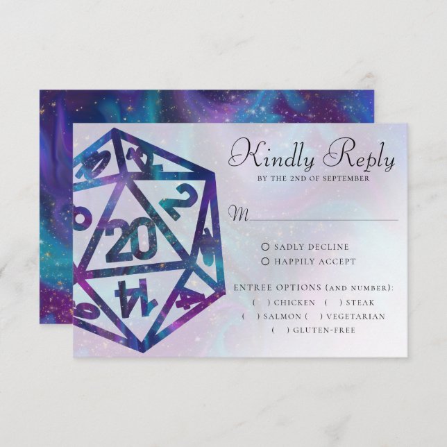 RPG Dice | Nebula Fantasy Tabletop Gamer Entree RSVP Card (Front/Back)