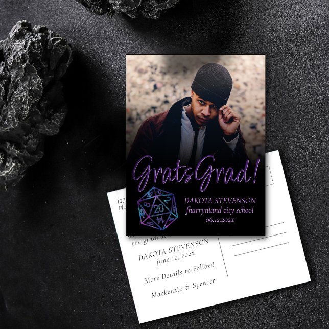 RPG Dice | Nebula Tabletop Retro Gamer Graduation Announcement Postcard (Creator Uploaded)