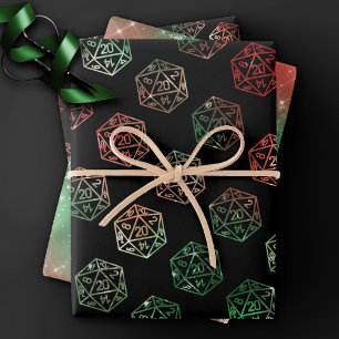 RPG Dice   XMAS Fantasy Retro Tabletop PnP Gamer Wrapping Paper Sheet