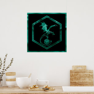 RPG Dragon   Emerald Fantasy Tabletop Gamer Dice Poster
