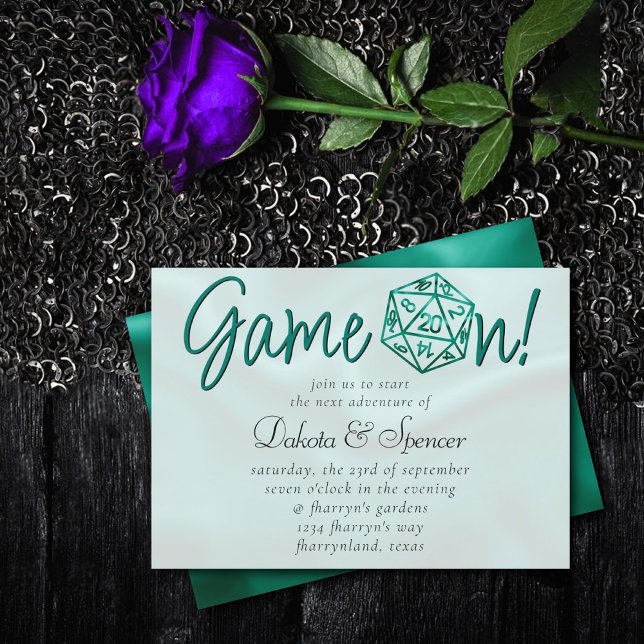 RPG Game On | Teal Green Retro Tabletop Gamer Dice Invitation (Creator Uploaded)