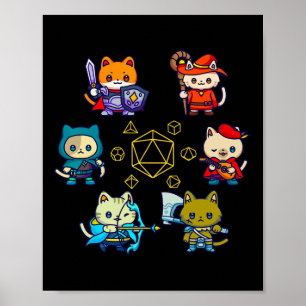 Rpg Gamer Cats D20 Dice Nerdy Geek Cat Men Women K Poster