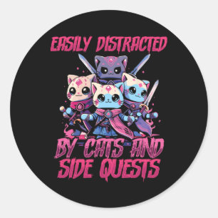 Rpg Gamer Cats Side Quest Distracted Nerdy Tableto Classic Round Sticker