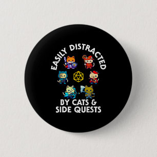 Rpg Gamer Cats Side Quest Funny Nerd Adhd Cat Men  6 Cm Round Badge