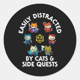 Rpg Gamer Cats Side Quest Funny Nerd Adhd Cat Men Classic Round Sticker