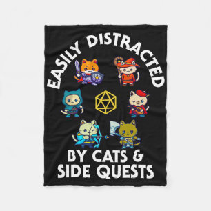 Rpg Gamer Cats Side Quest Funny Nerd Adhd Cat Men  Fleece Blanket