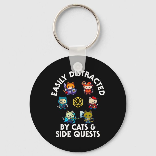 Rpg Gamer Cats Side Quest Funny Nerd Adhd Cat Men  Key Ring (Front)