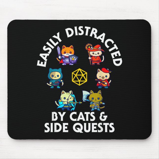 Rpg Gamer Cats Side Quest Funny Nerd Adhd Cat Men  Mouse Pad (Front)