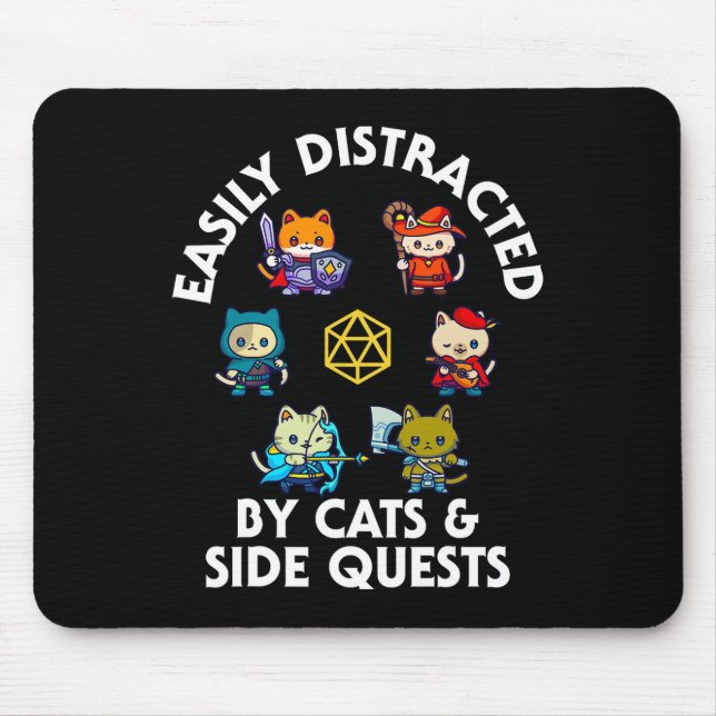 Rpg Gamer Cats Side Quest Funny Nerd Adhd Cat Men  Mouse Pad (Front)