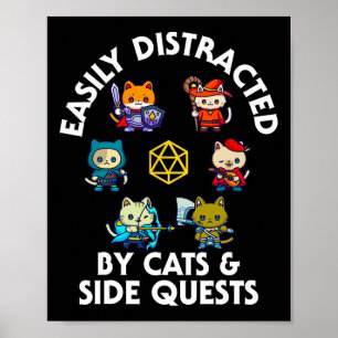 Rpg Gamer Cats Side Quest Funny Nerd Adhd Cat Men  Poster