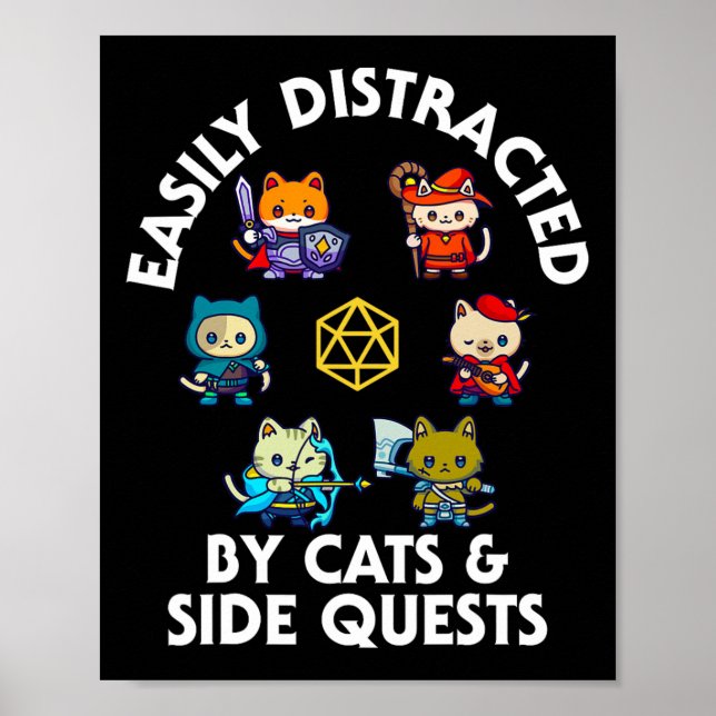 Rpg Gamer Cats Side Quest Funny Nerd Adhd Cat Men  Poster (Front)