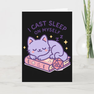 Rpg Gamer Nerdy Cat Sleeping D20 Dice For Cat Love Card