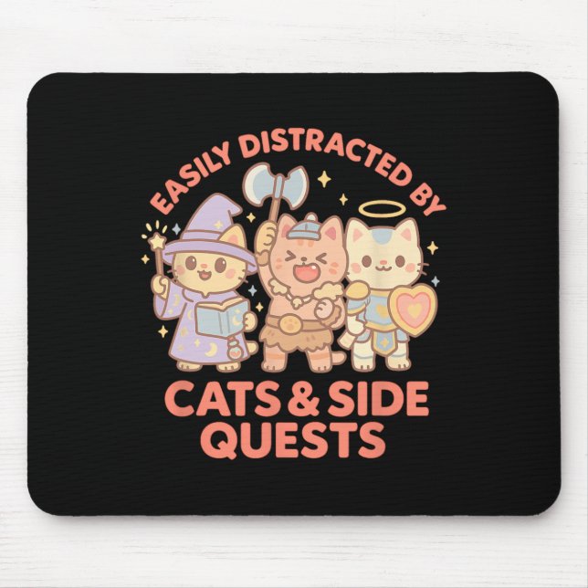 Rpg Gamer Nerdy Cats Side Quest Distracted Tableto Mouse Pad (Front)