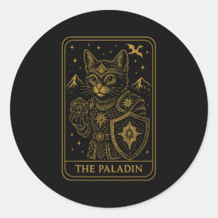 Rpg Gamer Paladin D20 Dice Nerdy Geek Cat Men Wome Classic Round Sticker