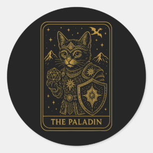 Rpg Gamer Paladin D20 Dice Nerdy Geek Cat Men Wome Classic Round Sticker