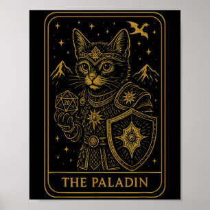 Rpg Gamer Paladin D20 Dice Nerdy Geek Cat Men Wome Poster