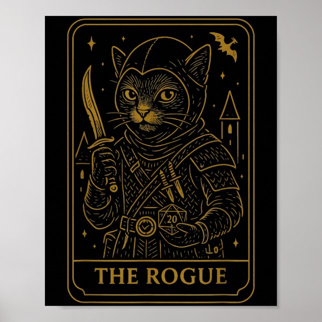 Rpg Gamer Rogue D20 Dice Nerdy Geek Cat Men Women  Poster (Front)