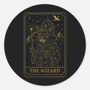 Rpg Gamer Wizard D20 Dice Nerdy Geek Cat Men Women Classic Round Sticker