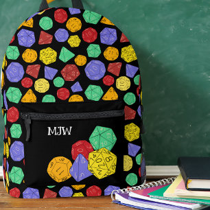 RPG Gaming Dice, Board, Fantasy Games Patterned Printed Backpack