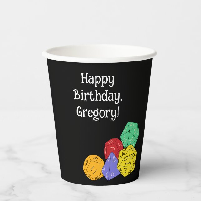RPG Gaming Dice, Board, Fantasy Games Themed Party Paper Cups (Front)
