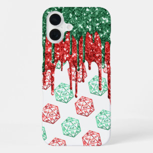 RPG Holiday Drip Red and Green Christmas Dice iPhone 16 Plus Case