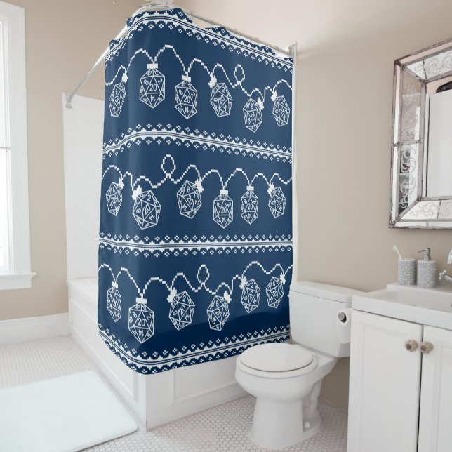 RPG Lights Blue | Fantasy Tabletop Gamer Dice Shower Curtain (In Situ)