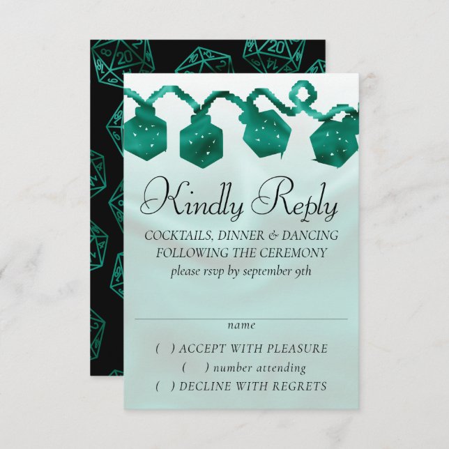 RPG Lights | Emerald Fantasy Tabletop Gamer Dice RSVP Card (Front/Back)
