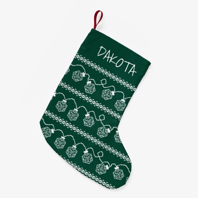 RPG Lights Green | Fantasy Tabletop Gamer Dice Small Christmas Stocking (Front (Hanging))