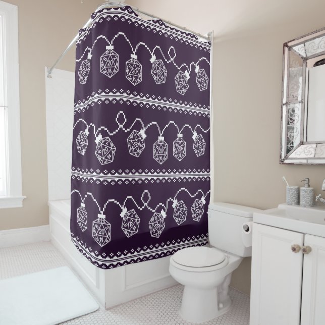 RPG Lights Purple | Fantasy Tabletop Gamer Dice Shower Curtain (In Situ)