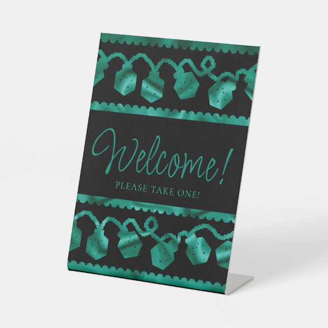 RPG Lights | Teal Green Fantasy Tabletop Custom Pedestal Sign (Front)