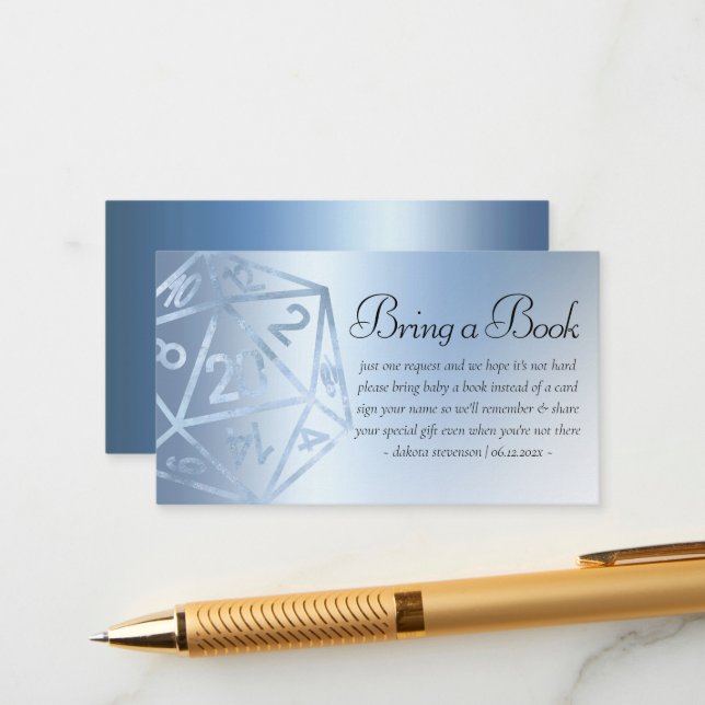 RPG Luxe | Blue Fantasy Tabletop Gamer Baby Book Enclosure Card (Front/Back In Situ)