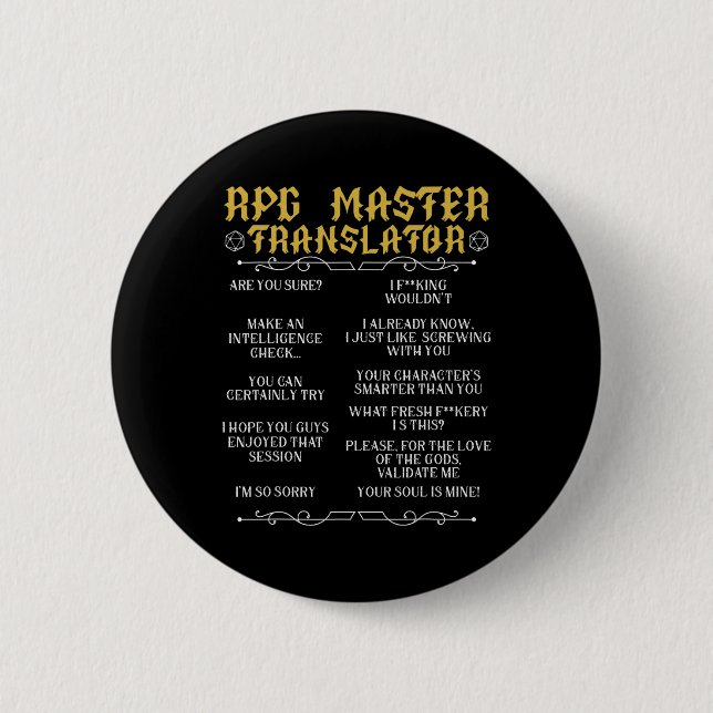 Rpg Master Translator D20 Tabletop Games Funny Rpg 6 Cm Round Badge (Front)