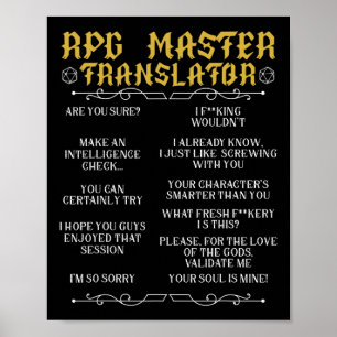 Rpg Master Translator D20 Tabletop Games Funny Rpg Poster