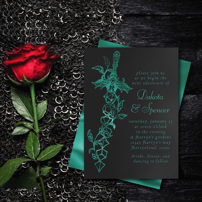 RPG Sword | Emerald Fantasy Tabletop Gamer Dice Invitation (Creator Uploaded)