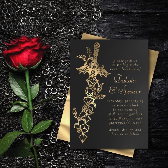RPG Sword | Gold Sheen Fantasy Tabletop Gamer Dice Invitation (Creator Uploaded)