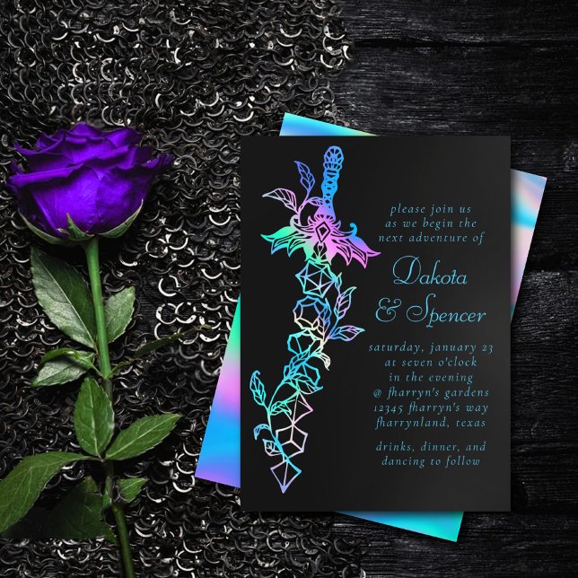 RPG Sword | Holo Sheen Fantasy Tabletop Gamer Dice Invitation (Creator Uploaded)