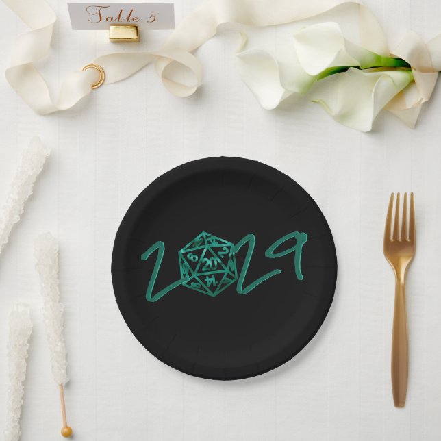 RPG Year | Emerald Fantasy Tabletop Gamer Dice Paper Plate (Wedding)