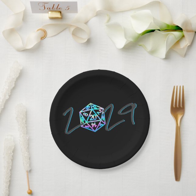 RPG Year | Holo Fantasy Tabletop Retro Gamer Dice Paper Plate (Wedding)