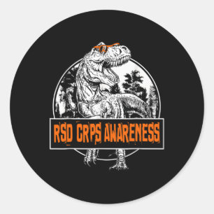 Rsd Crps Awareness Dinosaur Orange Ribbon Classic Round Sticker