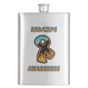 RSD/CRPS AWARENESS fire & ice ribbon Hip Flask