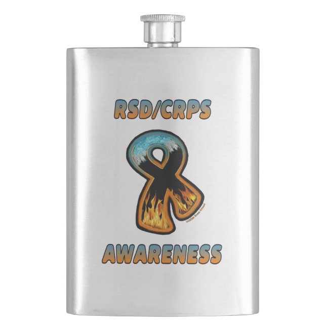 RSD/CRPS AWARENESS fire & ice ribbon Hip Flask (Front)