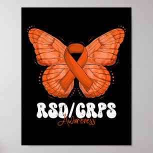 Rsd Crps Awareness Month Orange Ribbon Butterfly Poster