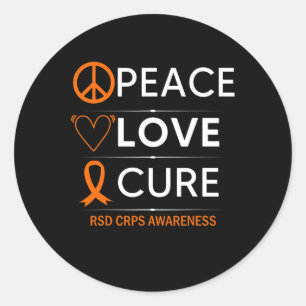 Rsd Crps Awareness Peace Love Cure Fighter Orange  Classic Round Sticker