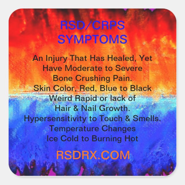 RSD, CRPS, Burning Flames & Freezing Ice Storms, Square Sticker (Front)
